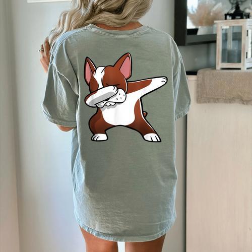 Dabbing Red Boston Terrier Dab Dance Dog Men Women Kids Women's Comfort Colors T-Shirt Back Print - Bostonterriersmerch.com
