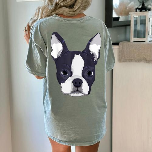 Kids Boston Terrier Dog For Women And Girls Women's Comfort Colors T-Shirt Back Print - Bostonterriersmerch.com