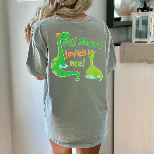 Kids My Nonna Loves Me Dinosaur Grandson Women's Comfort Colors T-Shirt Back Print - Bostonterriersmerch.com