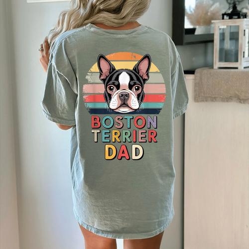 Retro Boston Terrier Dad Women's Comfort Colors T-Shirt Back Print - Bostonterriersmerch.com