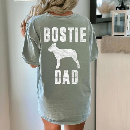 Vintage Boston Terrier Dad Dog Daddy Bostie Father Women's Comfort Colors T-Shirt Back Print - Bostonterriersmerch.com