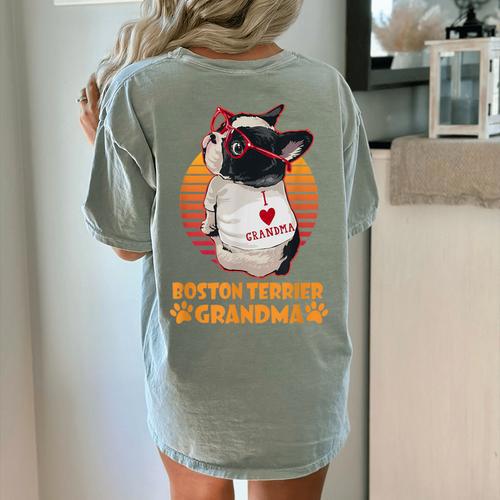 Vintage Boston Terrier Grandma Wear Sunglasses Dog Lover Men Women Girls Kids Women's Comfort Colors T-Shirt Back Print - Bostonterriersmerch.com