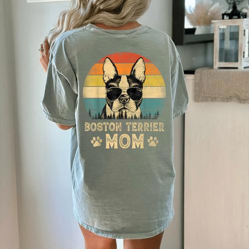 Vintage Boston Terrier Mom Dog Lovers Mother's Day Women's Comfort Colors T-Shirt Back Print - Bostonterriersmerch.com