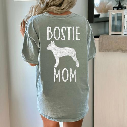 Vintage Boston Terrier Mom Dog Owner Bostie Mother Women's Comfort Colors T-Shirt Back Print - Bostonterriersmerch.com