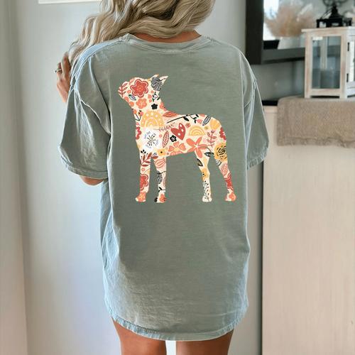Vintage Floral Boston Terrier For Dog Lover Women's Comfort Colors T-Shirt Back Print - Bostonterriersmerch.com