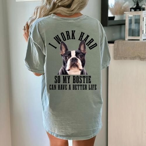 Bostie Mama Dog Dad Boston Terrier For Men Women Women's Comfort Colors T-Shirt Back Print - Bostonterriersmerch.com