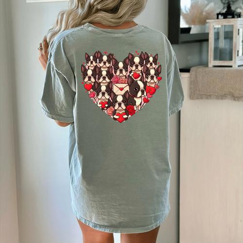 Boston Terrier Heart Valentine Boston Terrier Women's Comfort Colors T-Shirt Back Print - Bostonterriersmerch.com