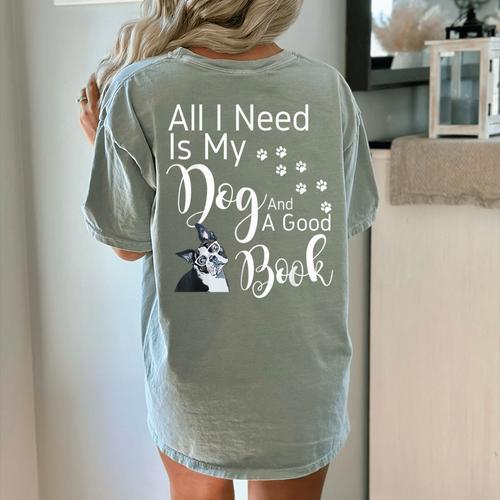 Boston Terrier Reading Books Love My Dog Men Women Kids T-Shirt Women's Comfort Colors T-Shirt Back Print - Bostonterriersmerch.com