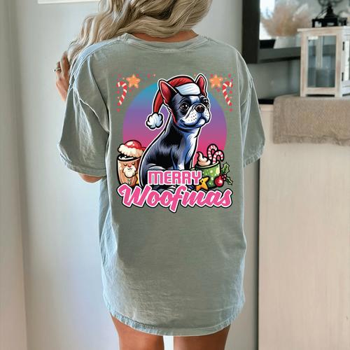 Boston Terrier Santa Claus Coffee Mug Merry Christmas Dogs Women's Comfort Colors T-Shirt Back Print - Bostonterriersmerch.com