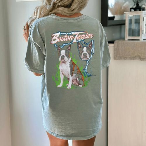 Boston Terrier Women's Comfort Colors T-Shirt Back Print - Bostonterriersmerch.com