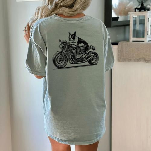 Cool Boston Terrier Riding a Motorcycle Biker Dog Lover For Men Women Kids Women's Comfort Colors T-Shirt Back Print - Bostonterriersmerch.com