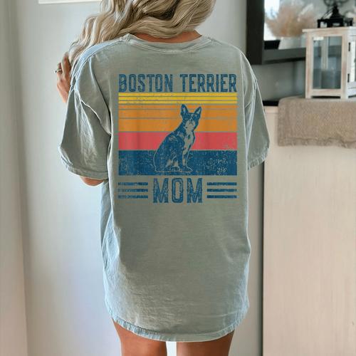 Dog Boston Terrier Mom Vintage Boston Terrier Mom Women's Comfort Colors T-Shirt Back Print - Bostonterriersmerch.com