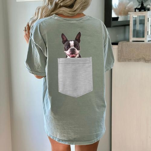 Dog In Your Pocket Boston Terrier For Men Women Girls Kids Women's Comfort Colors T-Shirt Back Print - Bostonterriersmerch.com