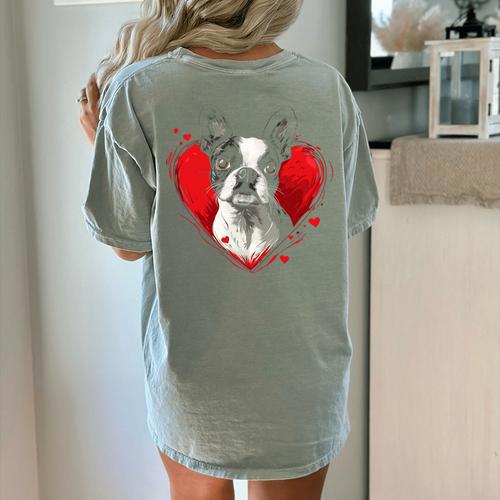 Valentine's Day Boston Terrier Dog Women's Comfort Colors T-Shirt Back Print - Bostonterriersmerch.com