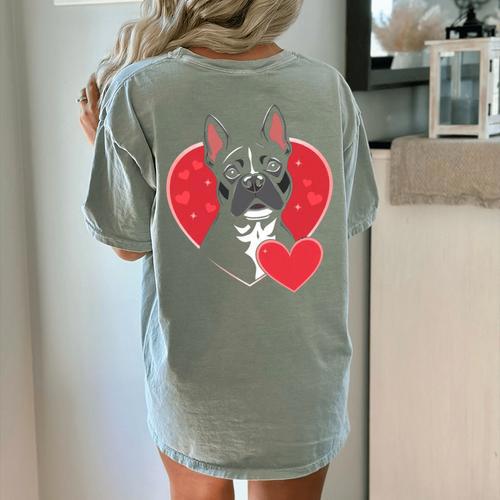 Valentine's Day Boston Terrier Women's Comfort Colors T-Shirt Back Print - Bostonterriersmerch.com