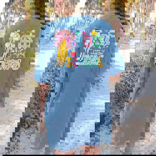 100 Days Of School Preppy 100th Day Of School Teachers Girls Women&#x27;s Comfort Colors T-Shirt Back Print - teacherstshirts.com