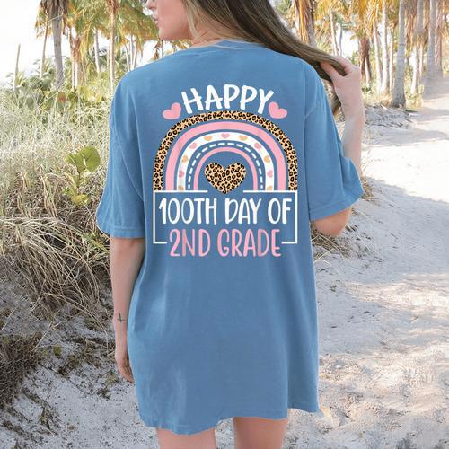100th Day Of 2nd Grade 100 Days Of School Teacher Women's Comfort Colors T-Shirt Back Print - teacherstshirts.com DE