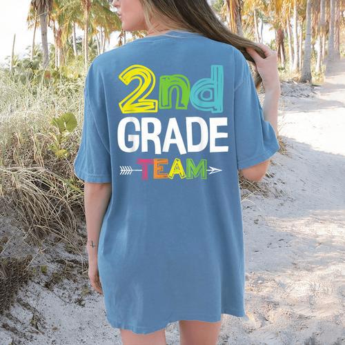 2nd Grade Team T-Shirt 2nd Grade Squad Teacher Women's Comfort Colors T-Shirt Back Print - teacherstshirts.com DE