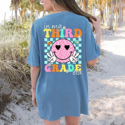 In My 3rd Grade Era Back To School Smile Face Teacher Kid Women's Comfort Colors T-Shirt Back Print - teacherstshirts.com AU