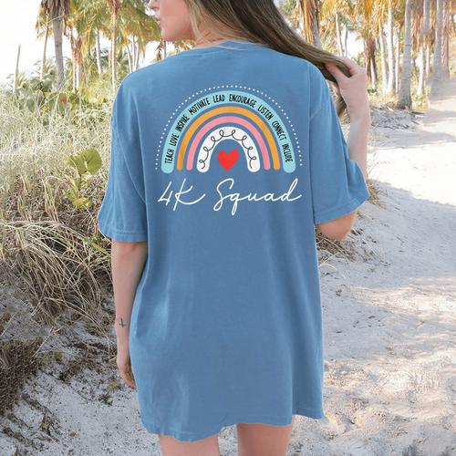 4K Squad Crew Team Teacher Kindergarten Kinder Elementary Women's Comfort Colors T-Shirt Back Print - teacherstshirts.com DE