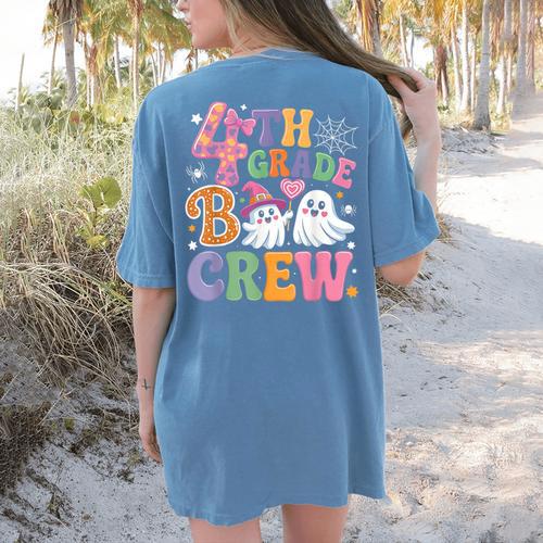 4th Grade Boo Crew Fourth Grade Teacher Kids Happy Halloween Women's Comfort Colors T-Shirt Back Print - teacherstshirts.com AU