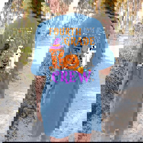 4th Grade Boo Crew Teacher Student Halloween Costume Women&#x27;s Comfort Colors T-Shirt Back Print - teacherstshirts.com