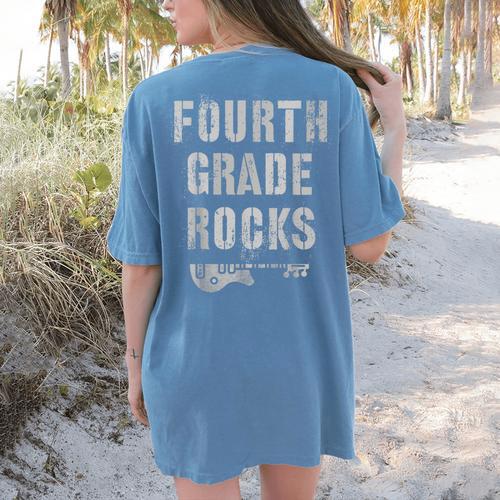 4th GRADE Rocks Teacher Rockstars I Teach Ready To Rock Women's Comfort Colors T-Shirt Back Print - teacherstshirts.com