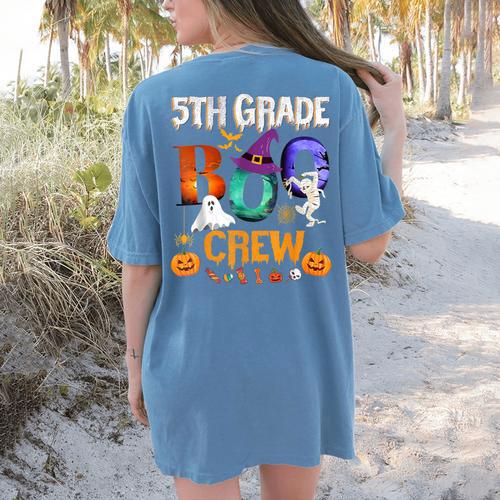 5th Grade Boo Crew Teacher Student Halloween Costume For Men Women Kids Women's Comfort Colors T-Shirt Back Print - teacherstshirts.com
