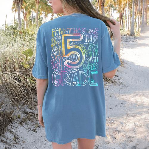 5th Grade Typography Team Fifth Grade Teacher Back To School Women's Comfort Colors T-Shirt Back Print - teacherstshirts.com