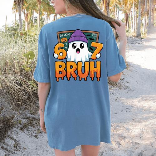 67 Teacher Ghost Six Seven Meme Math Equation Bruh Halloween Women's Comfort Colors T-Shirt Back Print - teacherstshirts.com DE