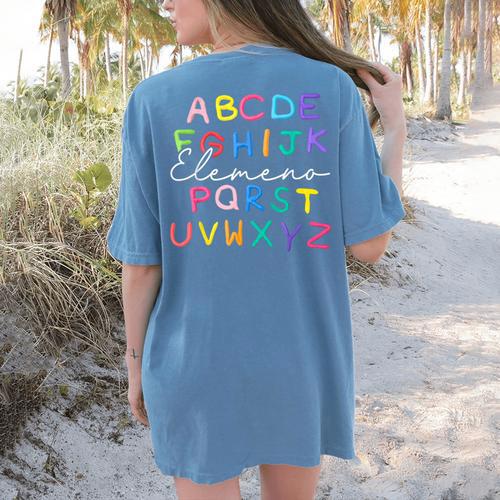 ABC Elemeno Kindergarten Teacher Boy Girl Kid Back To School Women's Comfort Colors T-Shirt Back Print - teacherstshirts.com CA