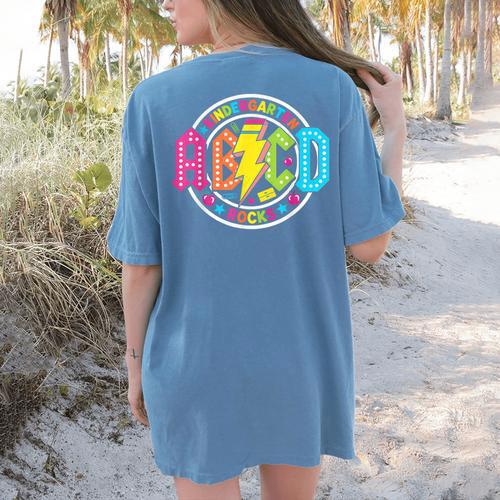 ABCD Kindergarten Rocks Back To School Teachers Students Women's Comfort Colors T-Shirt Back Print - teacherstshirts.com AU