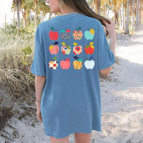 Art Apples Back To School For Teacher Student Women's Comfort Colors T-Shirt Back Print - teacherstshirts.com
