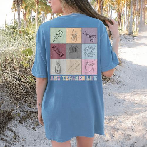 Art Teacher Life Retro Groovy Teaching Future Artists Women's Comfort Colors T-Shirt Back Print - teacherstshirts.com