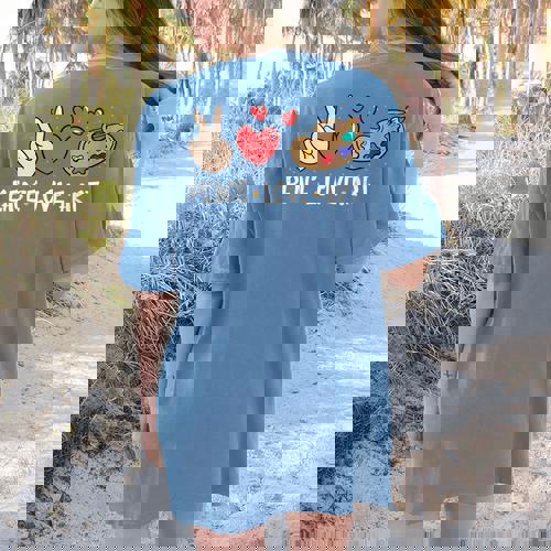 Art Teacher Peace Love Art For Artists And Painters Women&#x27;s Comfort Colors T-Shirt Back Print - teacherstshirts.com