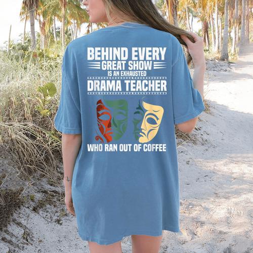 Theatre Teacher Drama Lover Theatre Mask Drama Teacher Women's Comfort Colors T-Shirt Back Print - teacherstshirts.com AU