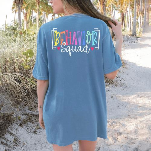 Behavior Squad Therapy Therapists Teachers Behavior Team Women's Comfort Colors T-Shirt Back Print - teacherstshirts.com AU