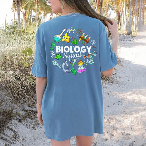 Biology Squad Science Teacher Student Biologist Women's Comfort Colors T-Shirt Back Print - teacherstshirts.com CA