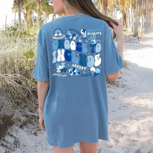 Choose To Include Inclusion Matters Autism Awareness Teacher Women's Comfort Colors T-Shirt Back Print - teacherstshirts.com DE