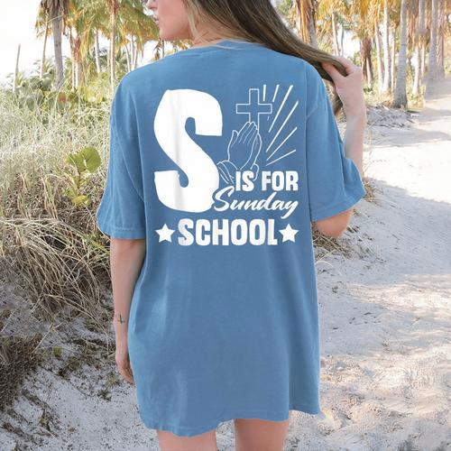 Christian Teacher S Is For Sunday School Essentials Women's Comfort Colors T-Shirt Back Print - teacherstshirts.com UK