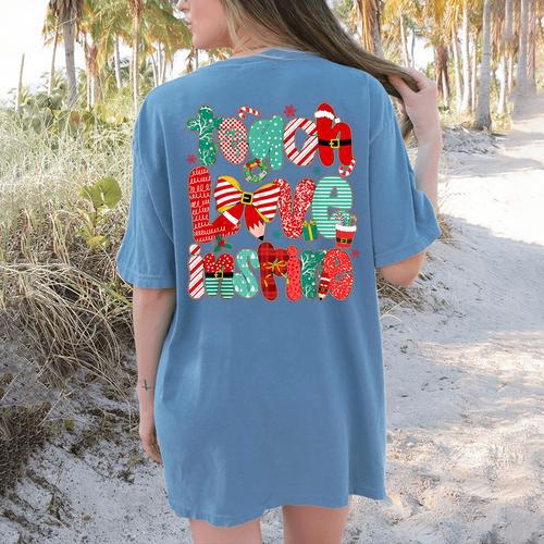 Christmas Coquette Bow Teacher Teach Love Inspire Women's Comfort Colors T-Shirt Back Print - teacherstshirts.com UK
