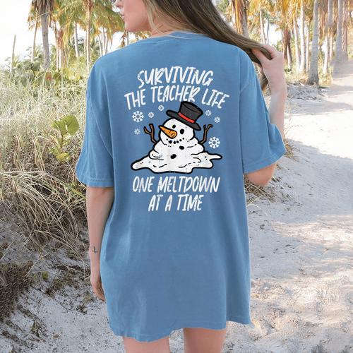 Christmas Surviving Teacher Life Meltdown Xmas Women Men Women's Comfort Colors T-Shirt Back Print - teacherstshirts.com