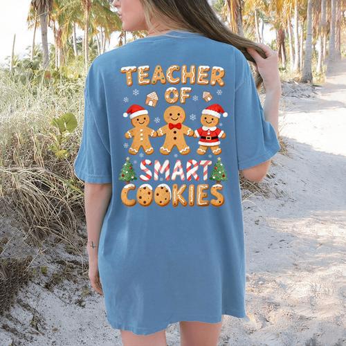 Christmas Teacher Of Smart Cookies Gingerbread Man Teaching Women's Comfort Colors T-Shirt Back Print - teacherstshirts.com DE