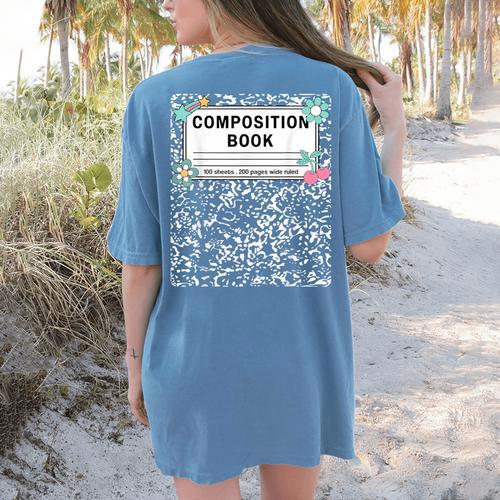 Composition Book Notebook Teachers Matching Group Halloween Women's Comfort Colors T-Shirt Back Print - teacherstshirts.com