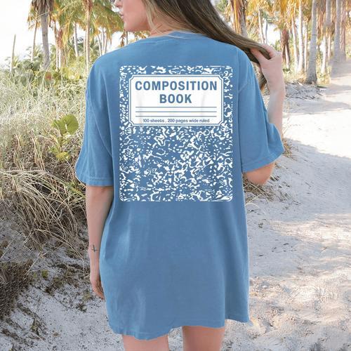Composition Book Notebook Teachers Matching Group Halloween Women's Comfort Colors T-Shirt Back Print - teacherstshirts.com DE