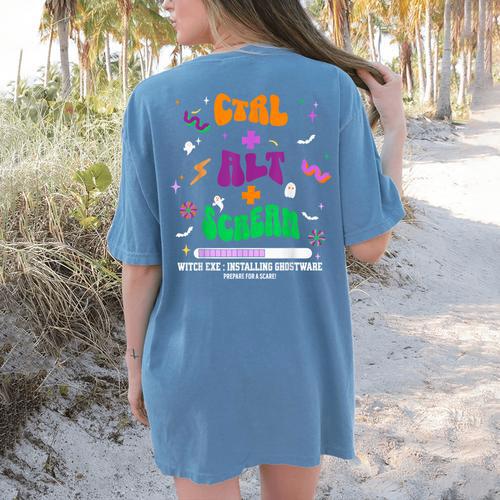 Computer Teacher Spooky Halloween Technology STEM Engineer Women's Comfort Colors T-Shirt Back Print - teacherstshirts.com DE