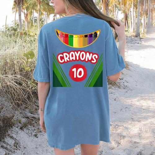Crayon Box Fun Teacher Student Crayon Squad Halloween 2022 Women's Comfort Colors T-Shirt Back Print - teacherstshirts.com AU