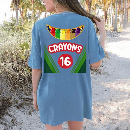 Crayon Box Fun Teacher Student Crayon Squad Halloween 2023 Women's Comfort Colors T-Shirt Back Print - teacherstshirts.com AU