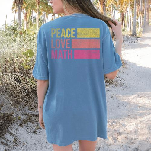 Cute Math Teacher Peace Love Math Women's Comfort Colors T-Shirt Back Print - teacherstshirts.com AU
