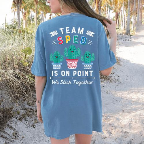 Cute SPED Teacher Special Education Cactus SPED Teacher Women's Comfort Colors T-Shirt Back Print - teacherstshirts.com CA